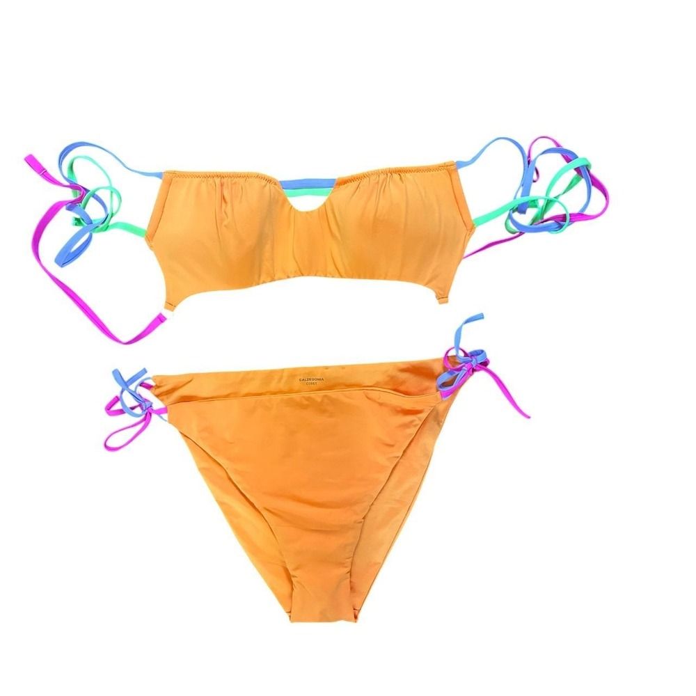 Calzedonia Cobey Bikini Set Orange Multicolor Strappy Bandeau Two Piece Swimsuit